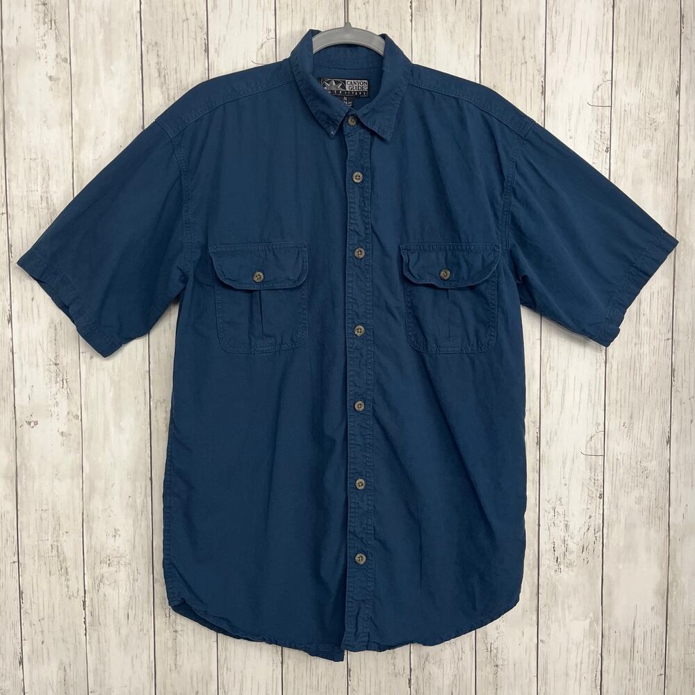 Canyon Guide Outfitters Blue Short Sleeve Cotton Basic Plain Button Down Shirt